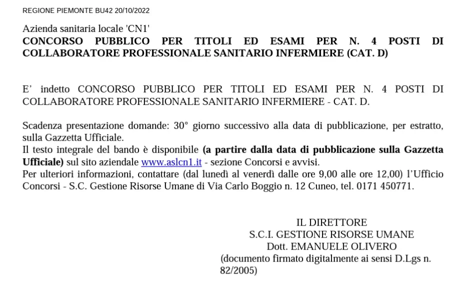 2022 concorso cuneo estratto nel bur