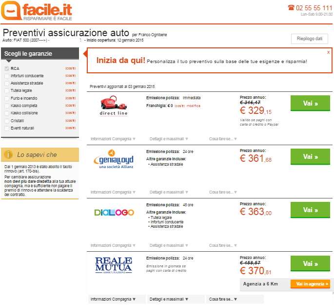 assicurazione online saldi