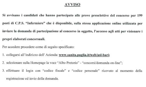 avviso prova concorso infermiere bari