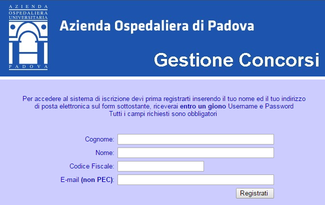 iscrizione concorso infermiere AO Padova